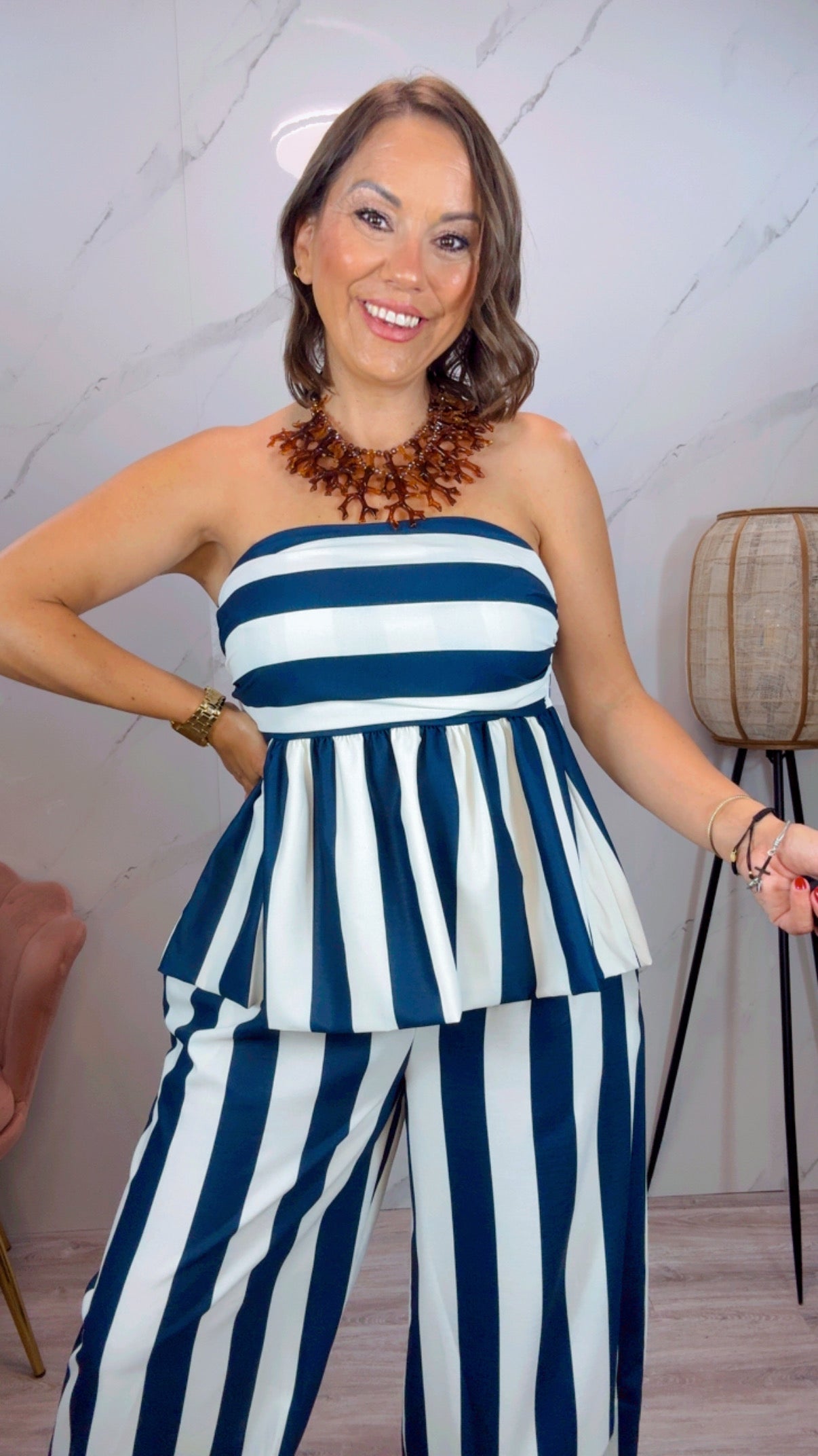 Conjunto Acapulco rayas azul marino
