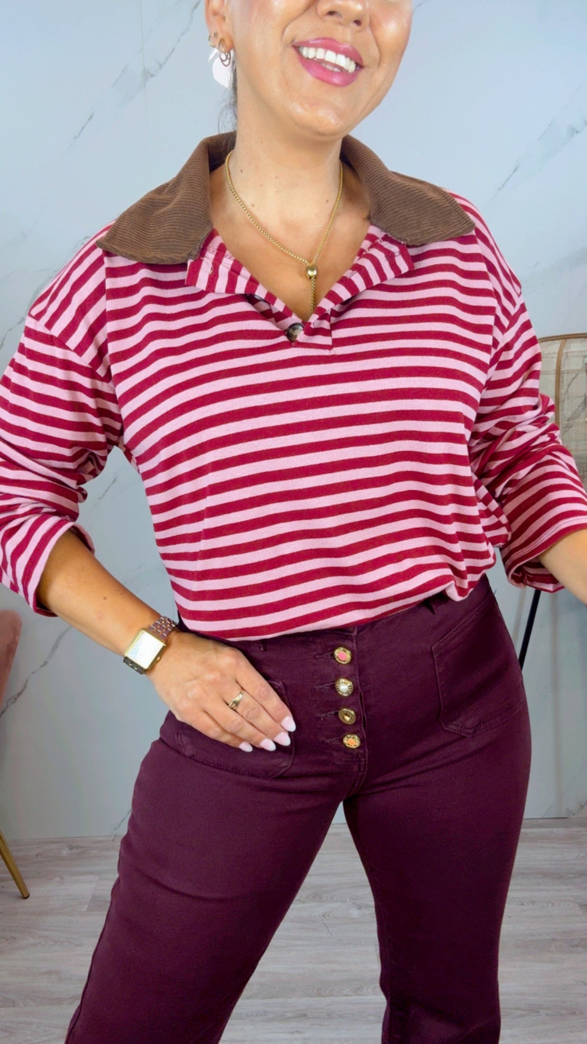 Polo Rayas Rosa y Burdeos