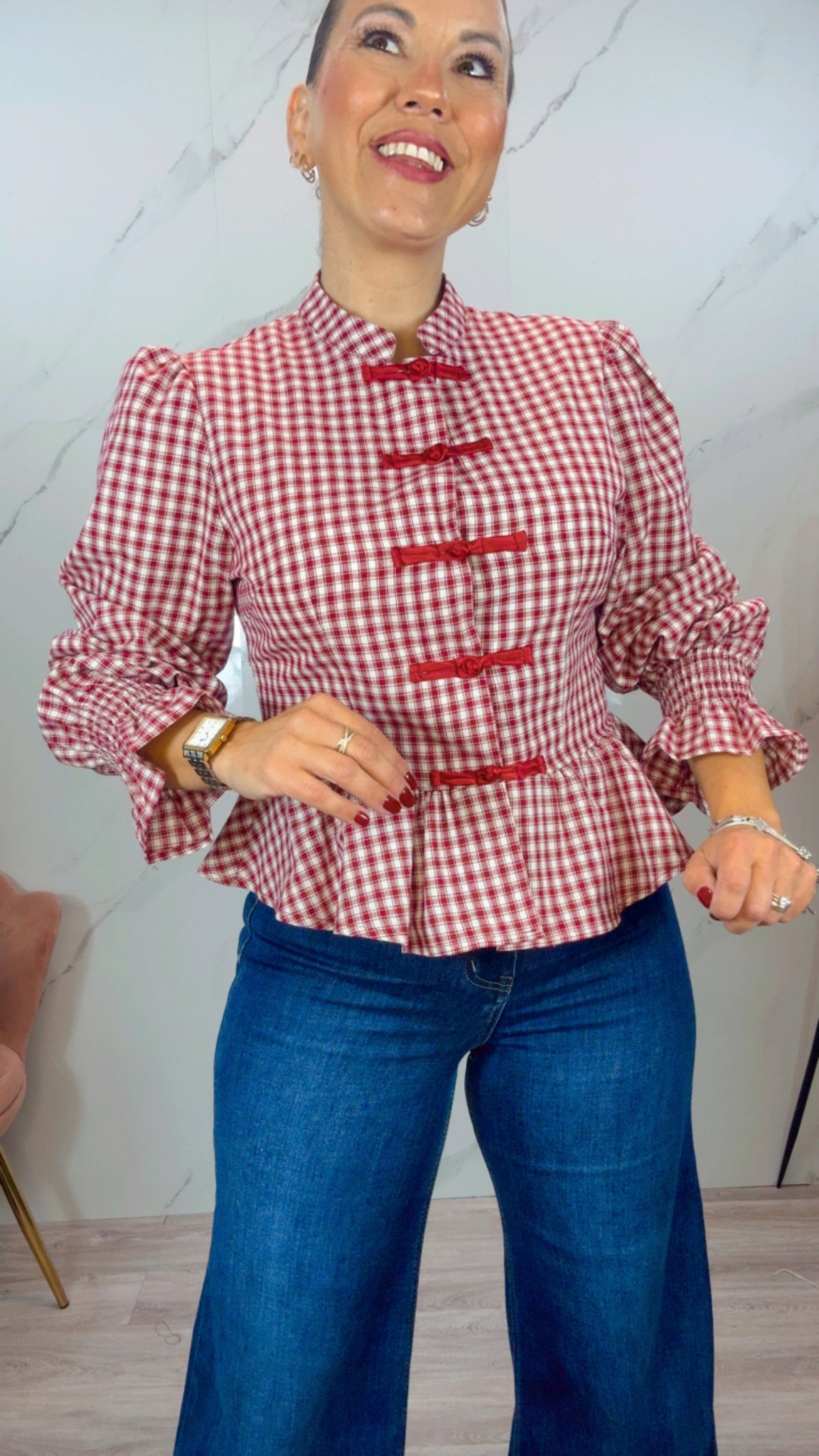 Camisa Pekin Cuadro Vichy Burdeos