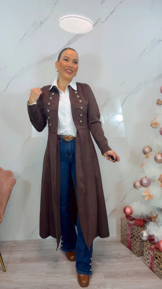 Chaqueta Larga Militar Marrón