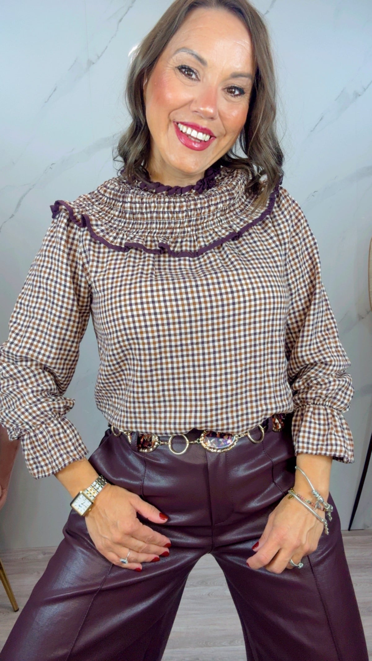 Blusa Vichy cuello redondo