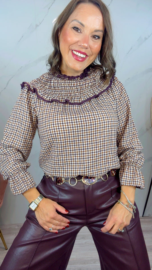 Blusa Vichy cuello redondo