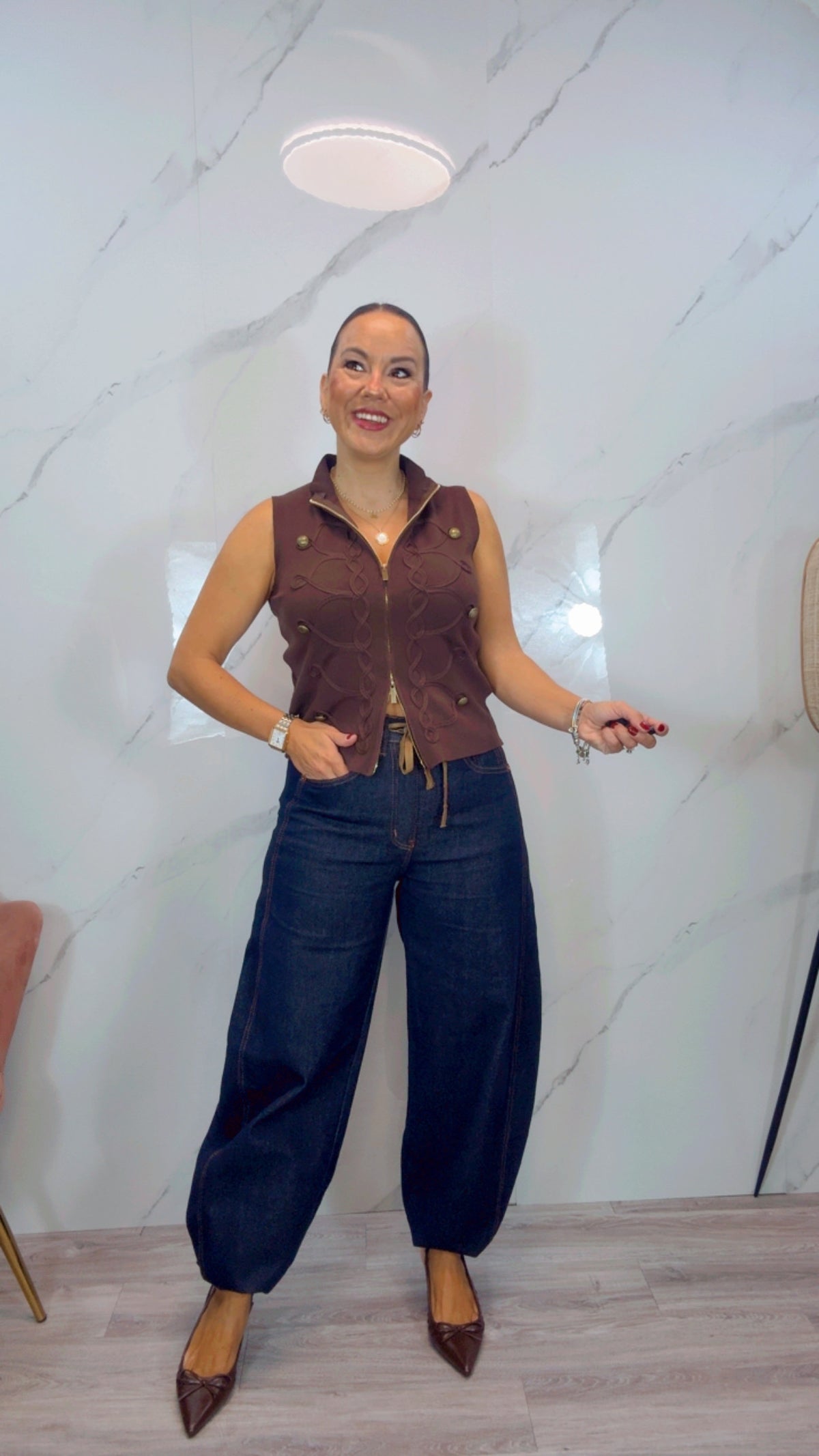 Pantalón Barrel Denim Oscuro