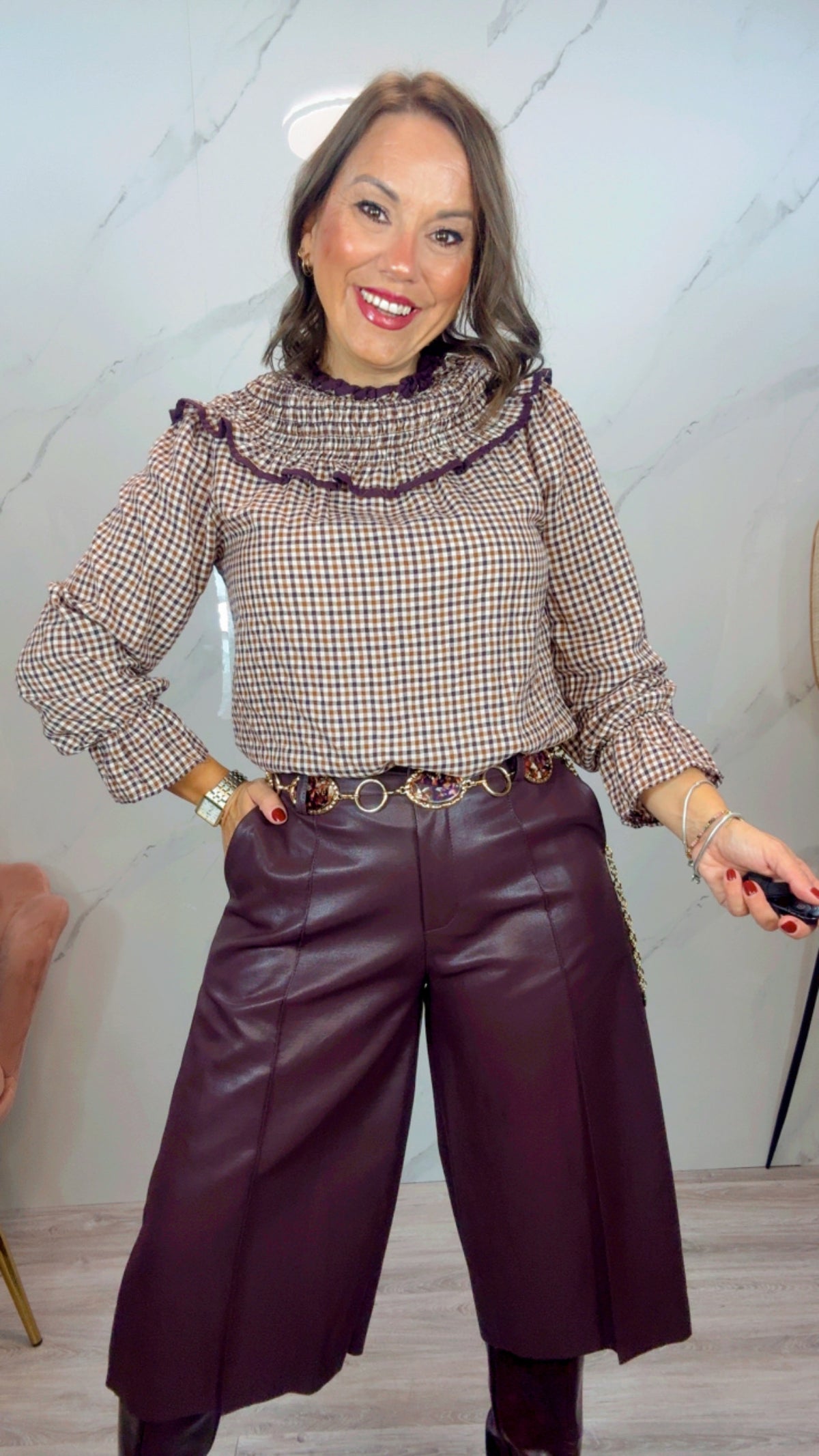 Blusa Vichy cuello redondo