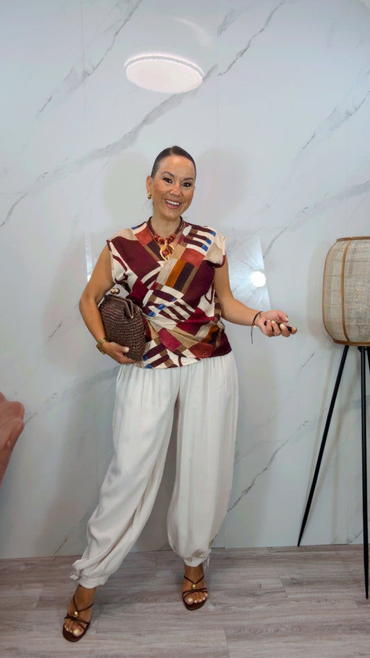 Pantalón Bombacho Lazo Marfil