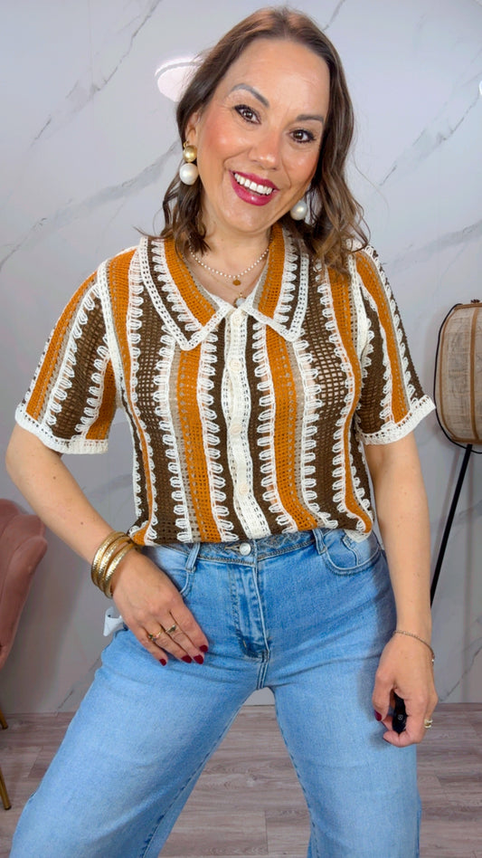 Polo croquet Marrón y Naranja