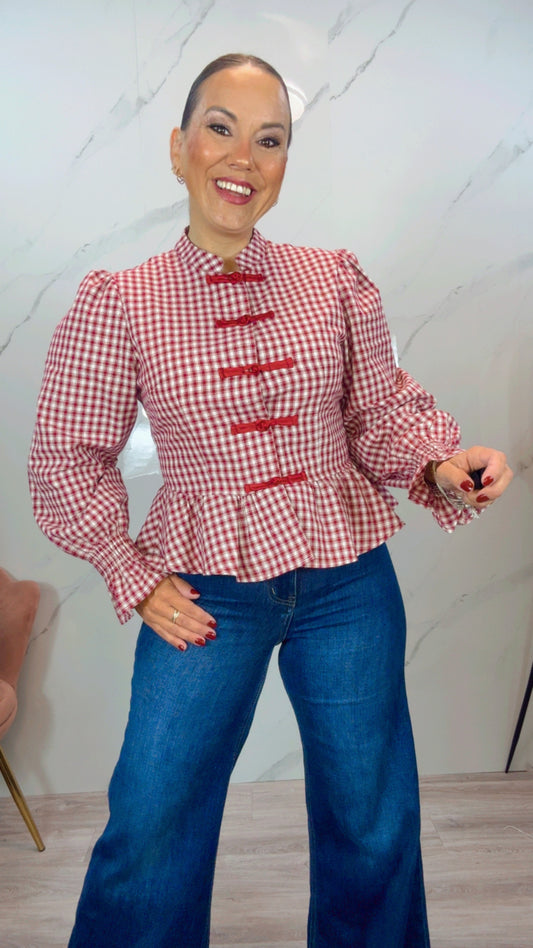 Camisa Pekin Cuadro Vichy Burdeos