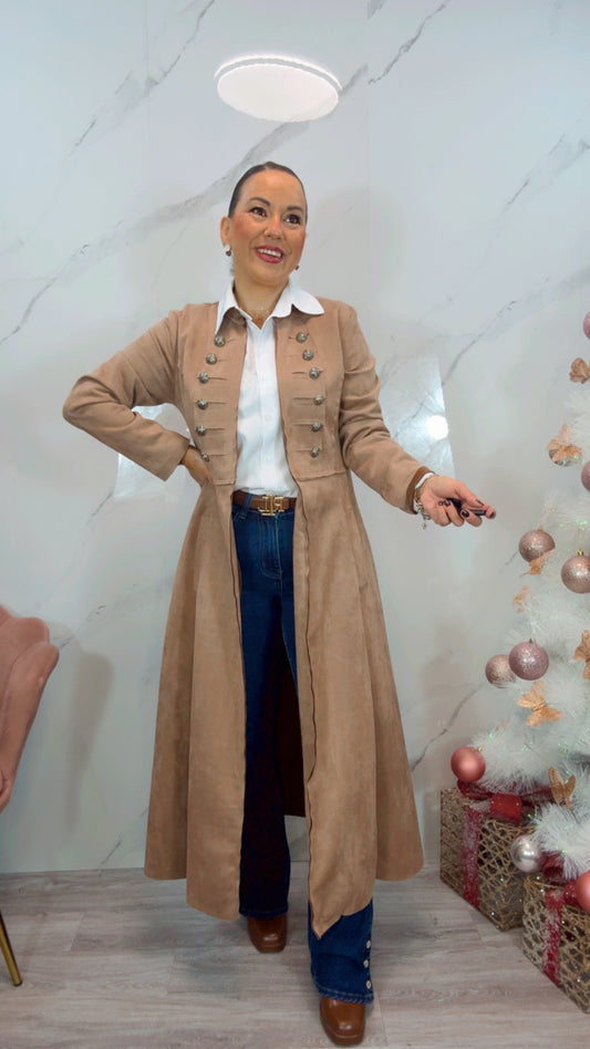 Chaqueta Militar Larga Camel