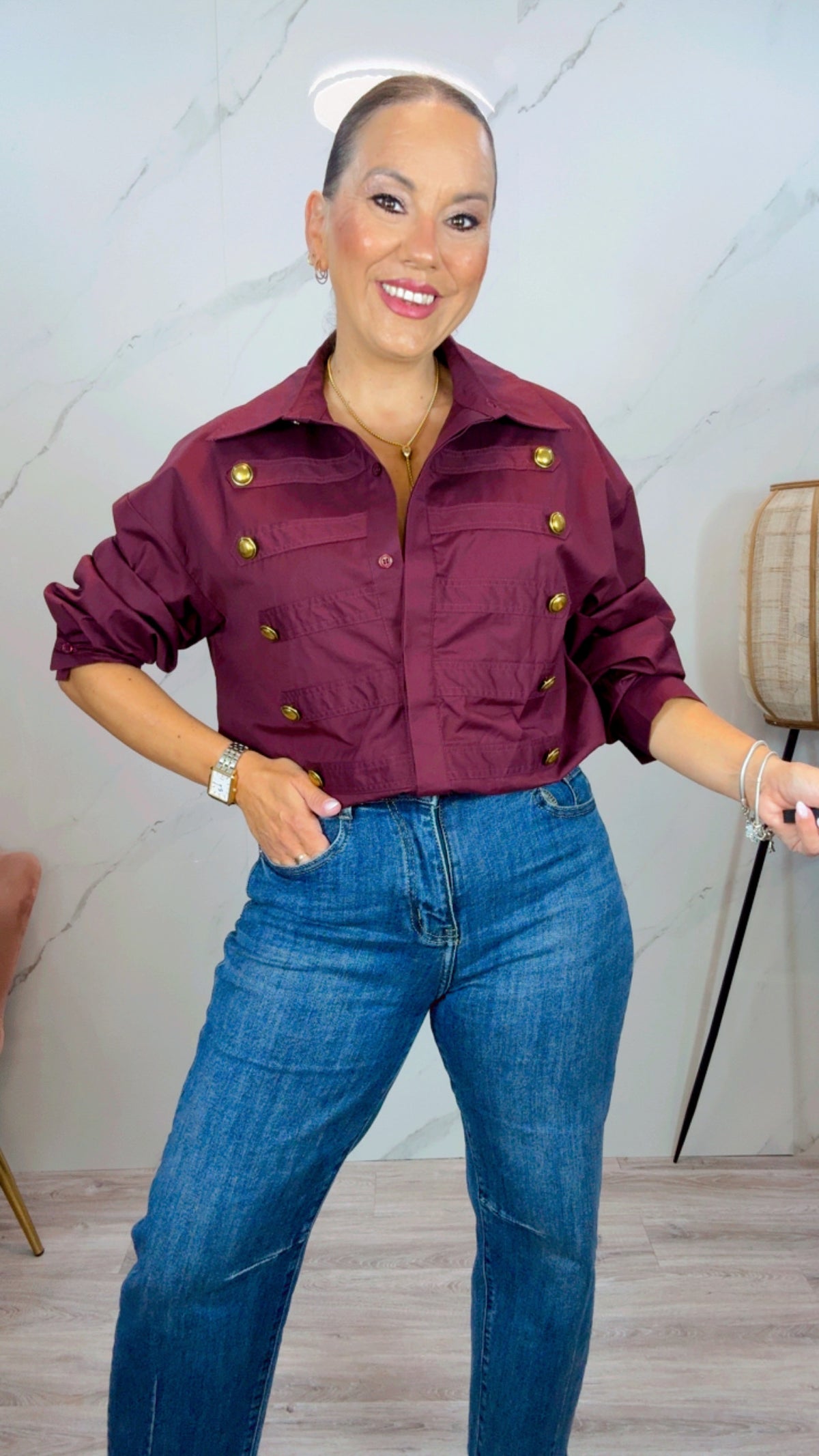 Camisa Militar Burdeos