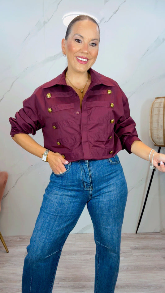 Camisa Militar Burdeos
