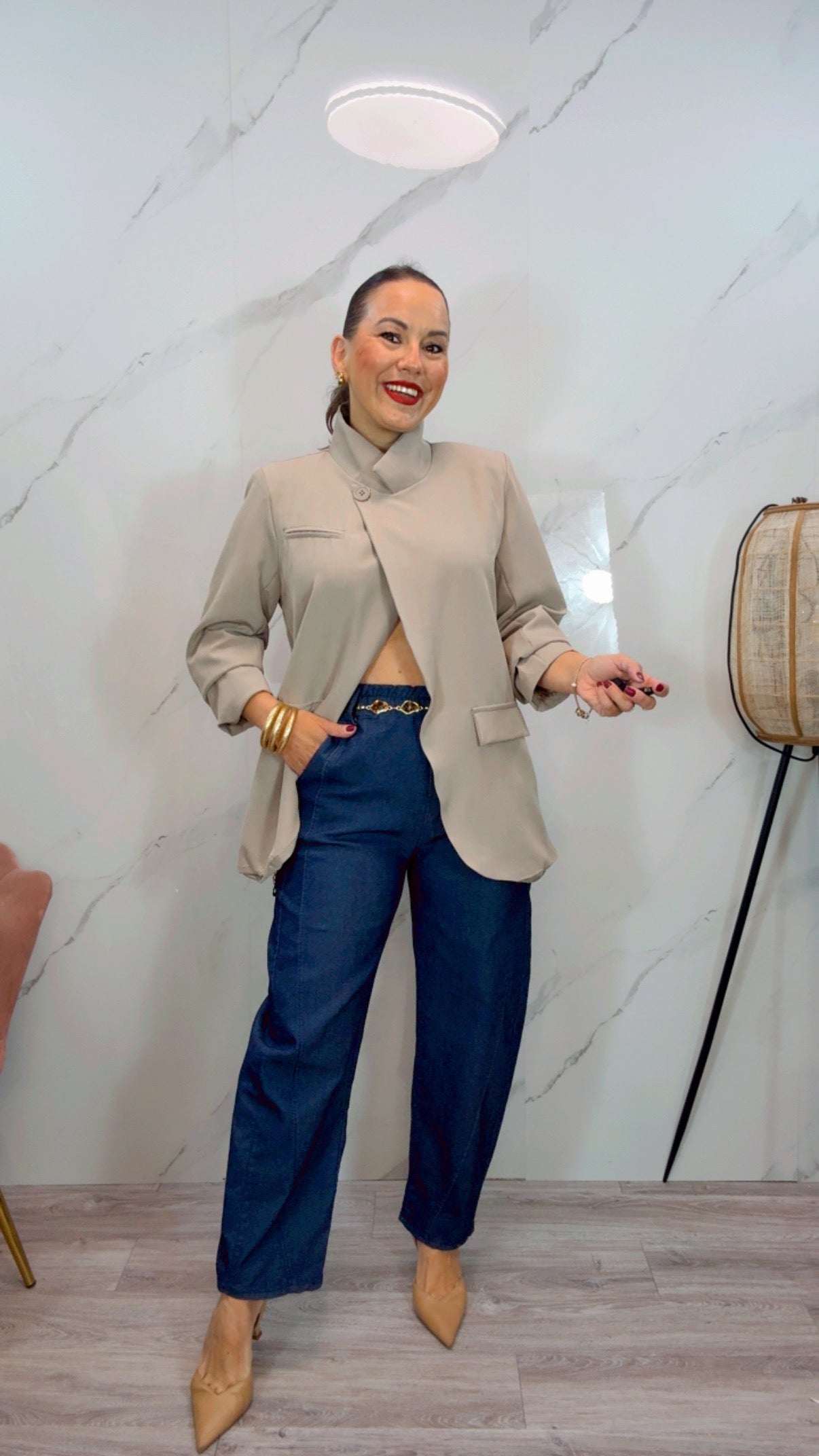 Chaqueta Cruzada Taupe