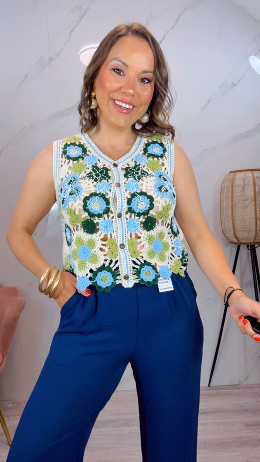 Chaleco Cróquet Flores verde