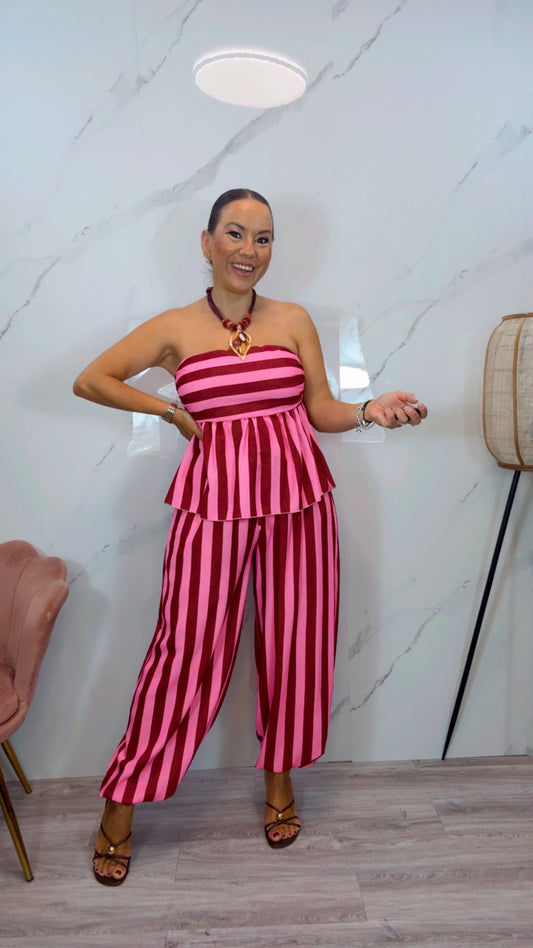 Conjunto Acapulco Rayas Rosa