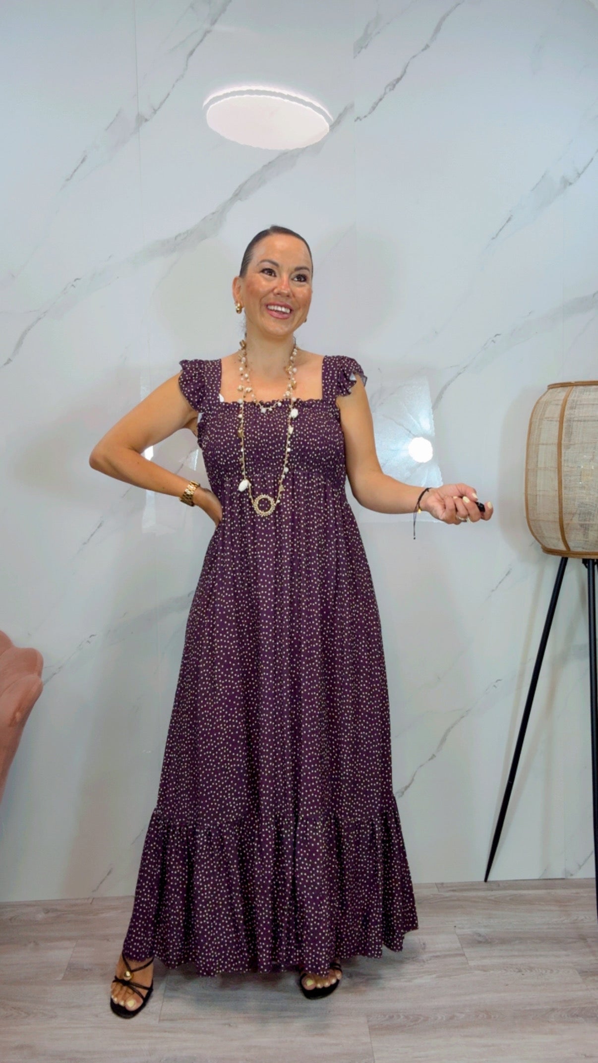 Vestido Topos Berenjena