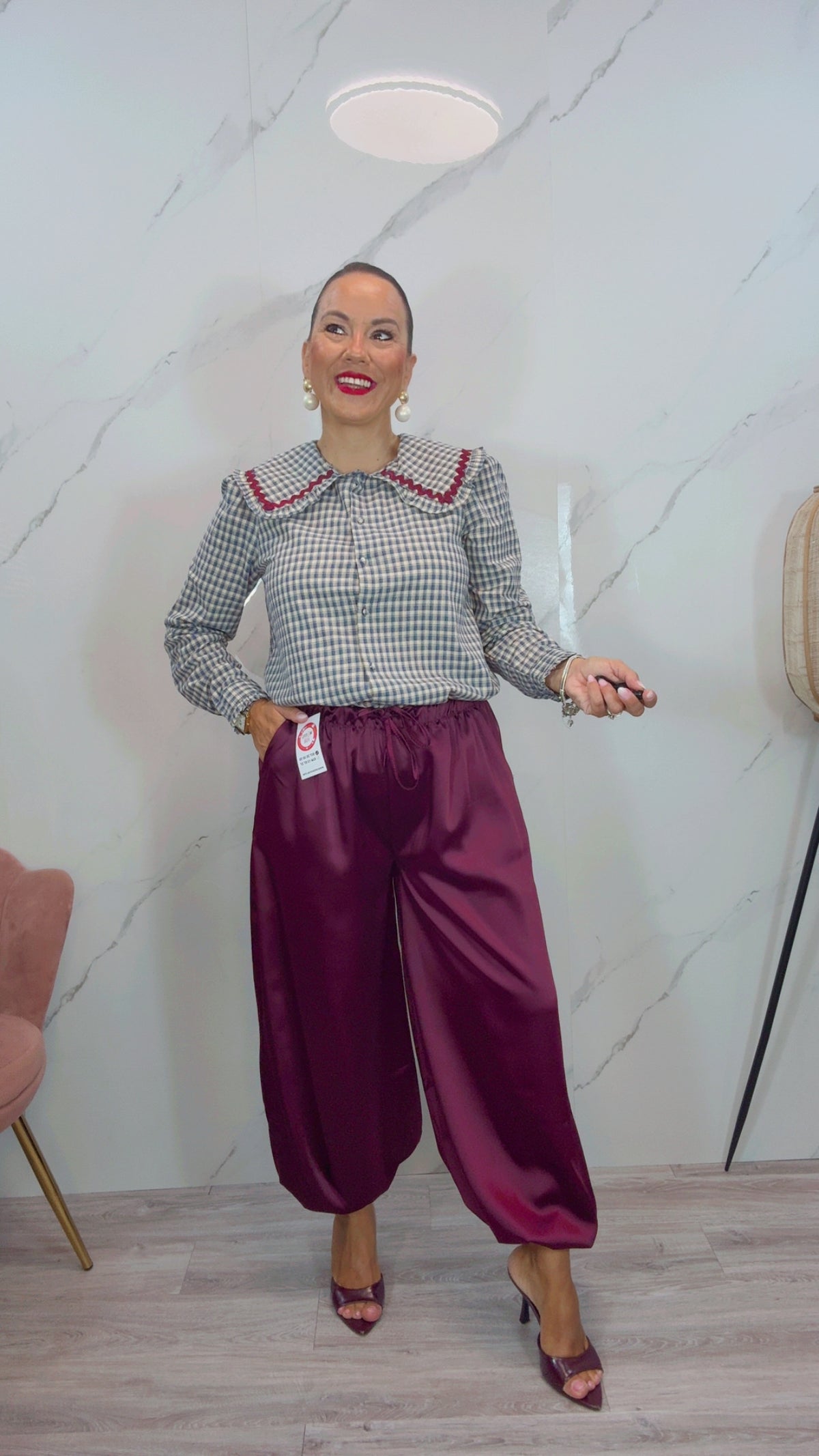 Pantalón Bombacho Satinado Berenjena
