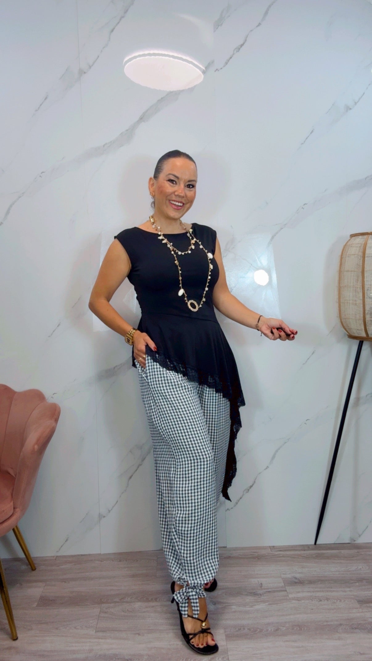 Pantalón Bombacho Vichy negro