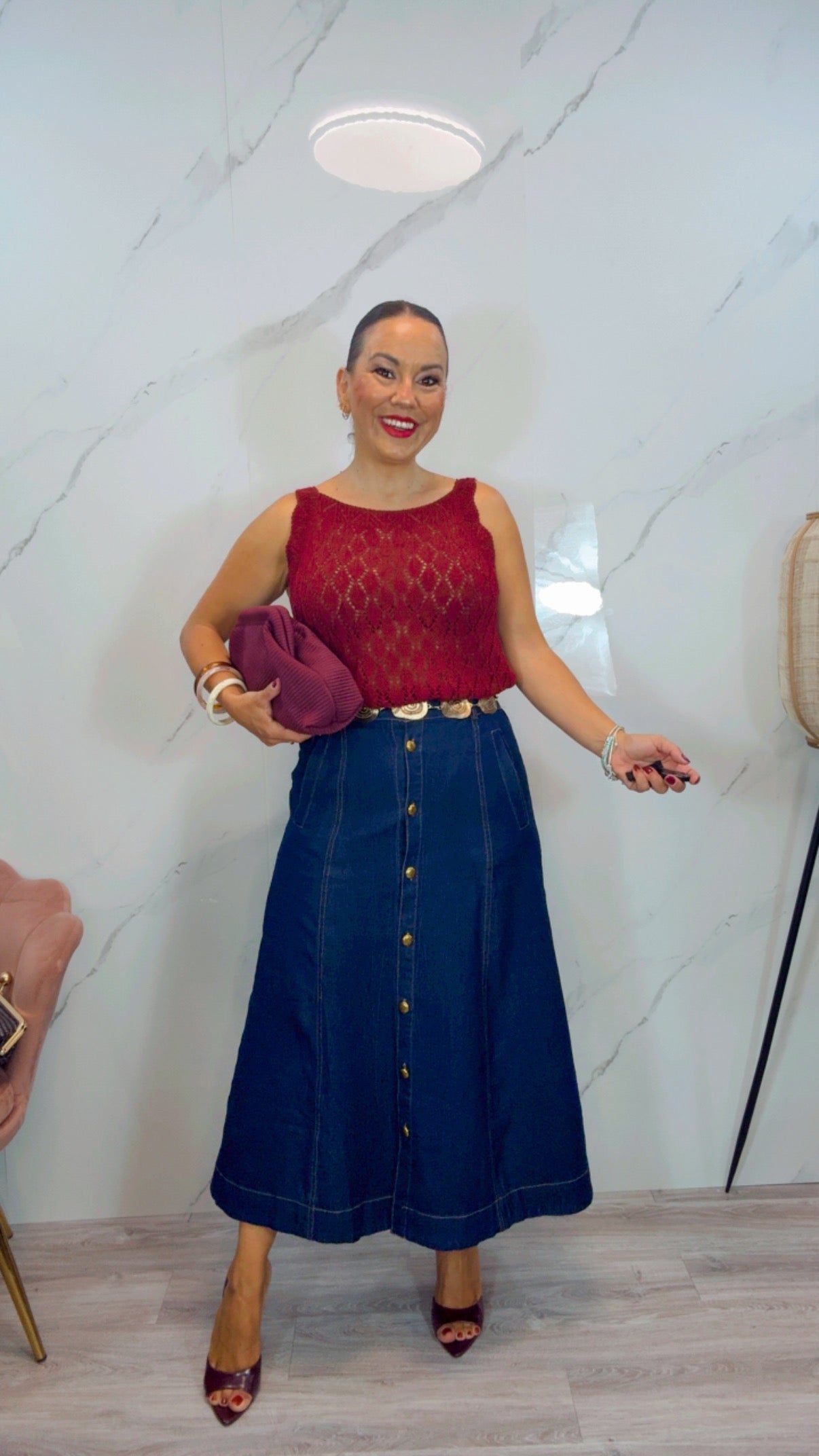 Falda Midi Vaquera Militar