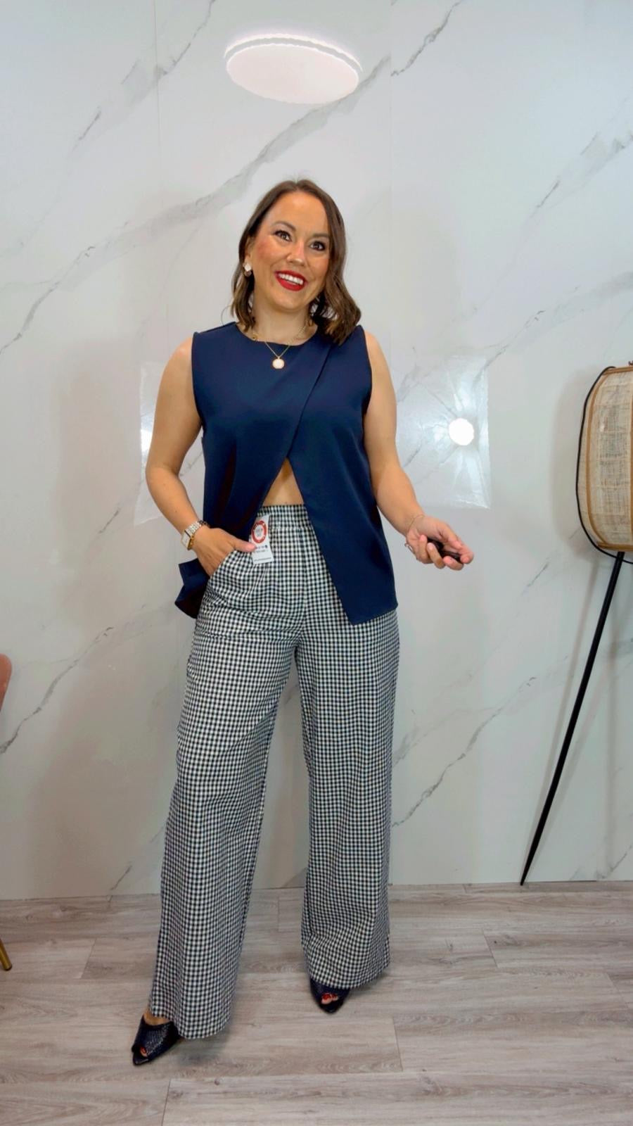Pantalón Cuadros Vichy Azul