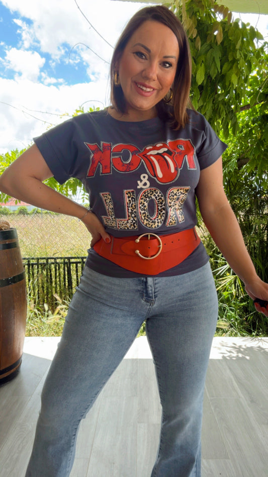 Camiseta Rock and Roll Gris