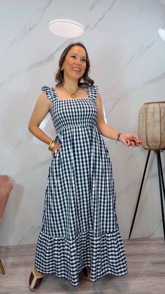 Vestido Cuadro vichy azul marino