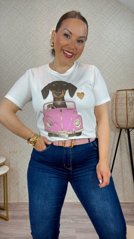 Camiseta Perro Rosa