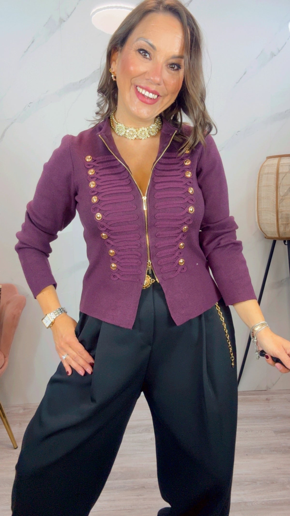 Chaqueta Militar Punto Berenjena