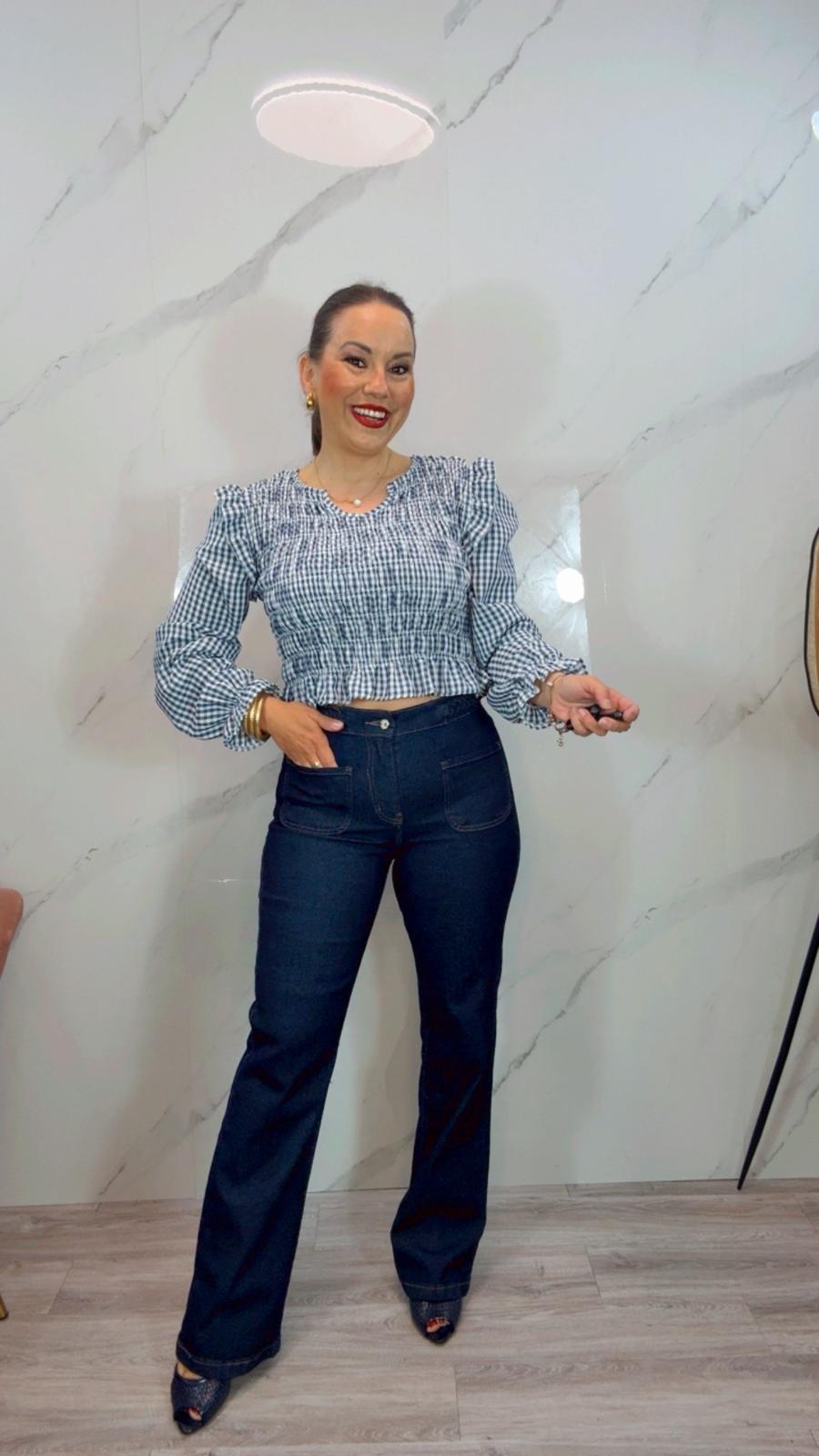 Blusa Cuadros Vichy Azul