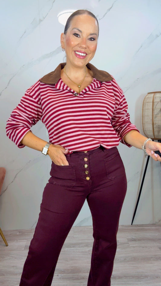 Polo Rayas Rosa y Burdeos