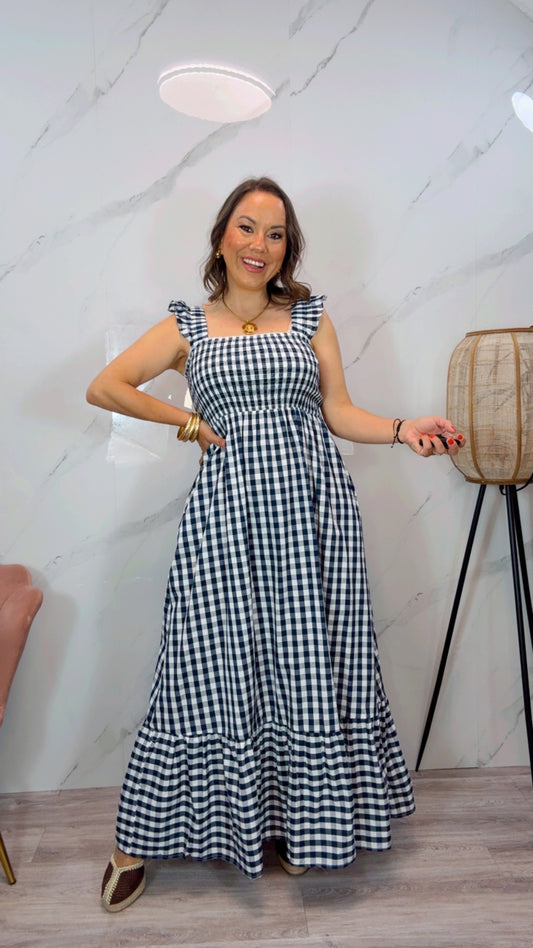 Vestido Cuadro vichy azul marino