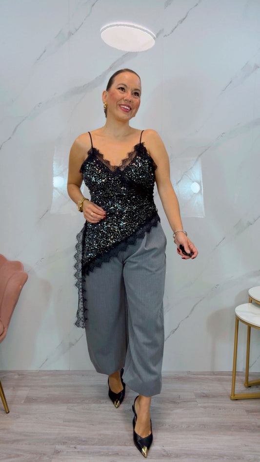 Top Lencero Terciopelo Negro