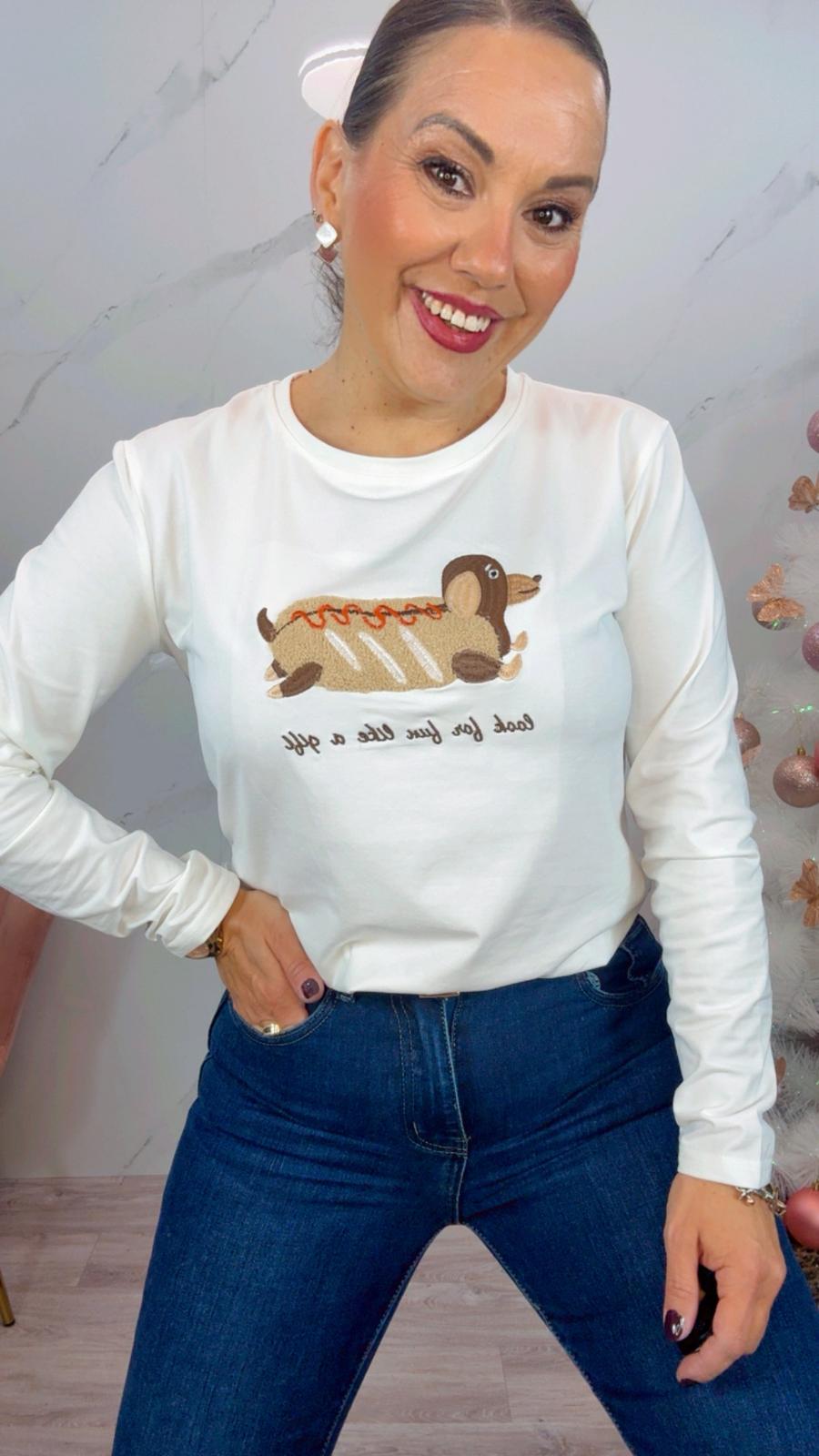 Camiseta Perro Salchicha Blanca