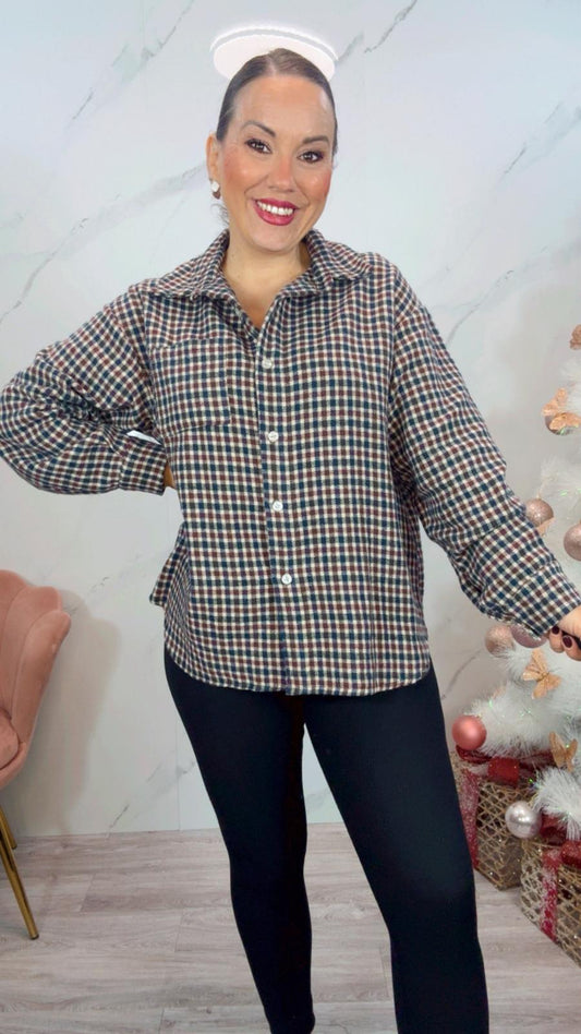Camisa Franela Cuadros Azul y Burdeos