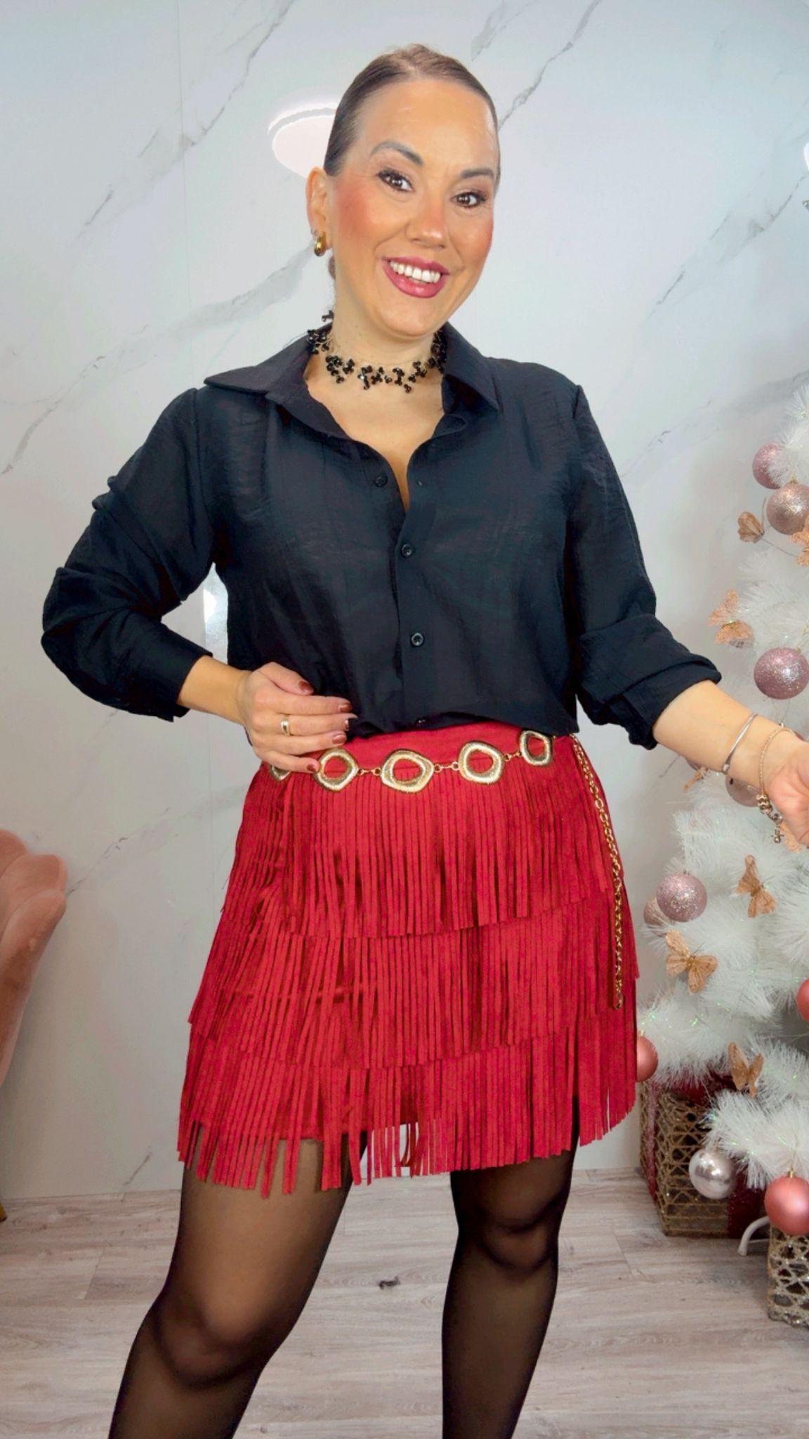 Falda Flecos Cereza Antelina