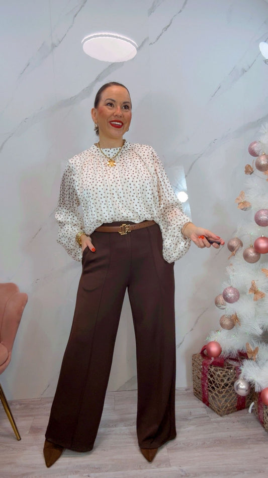 Pantalón Punto Pinzas Marrón