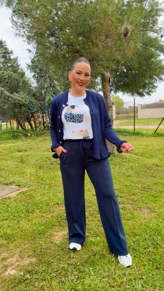 Pantalón Recto Azul Marino Sport