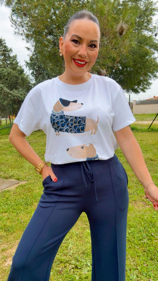 Camiseta Perro Azul Marino